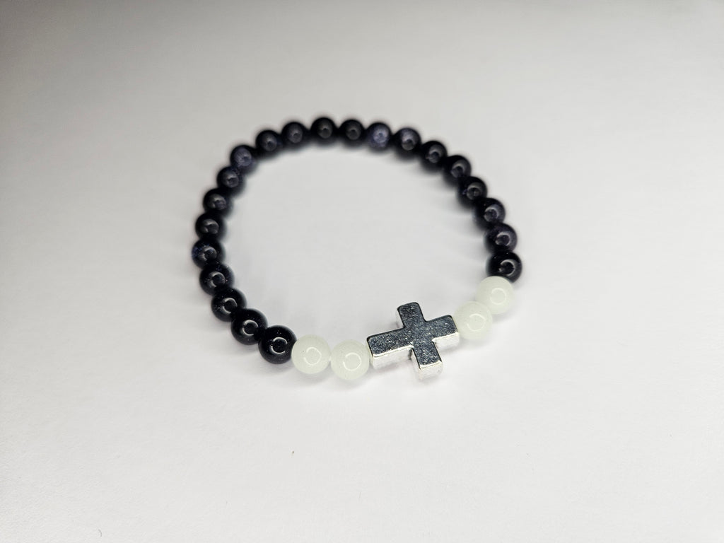 Blue Goldstone Gemstone Cross Bracelet