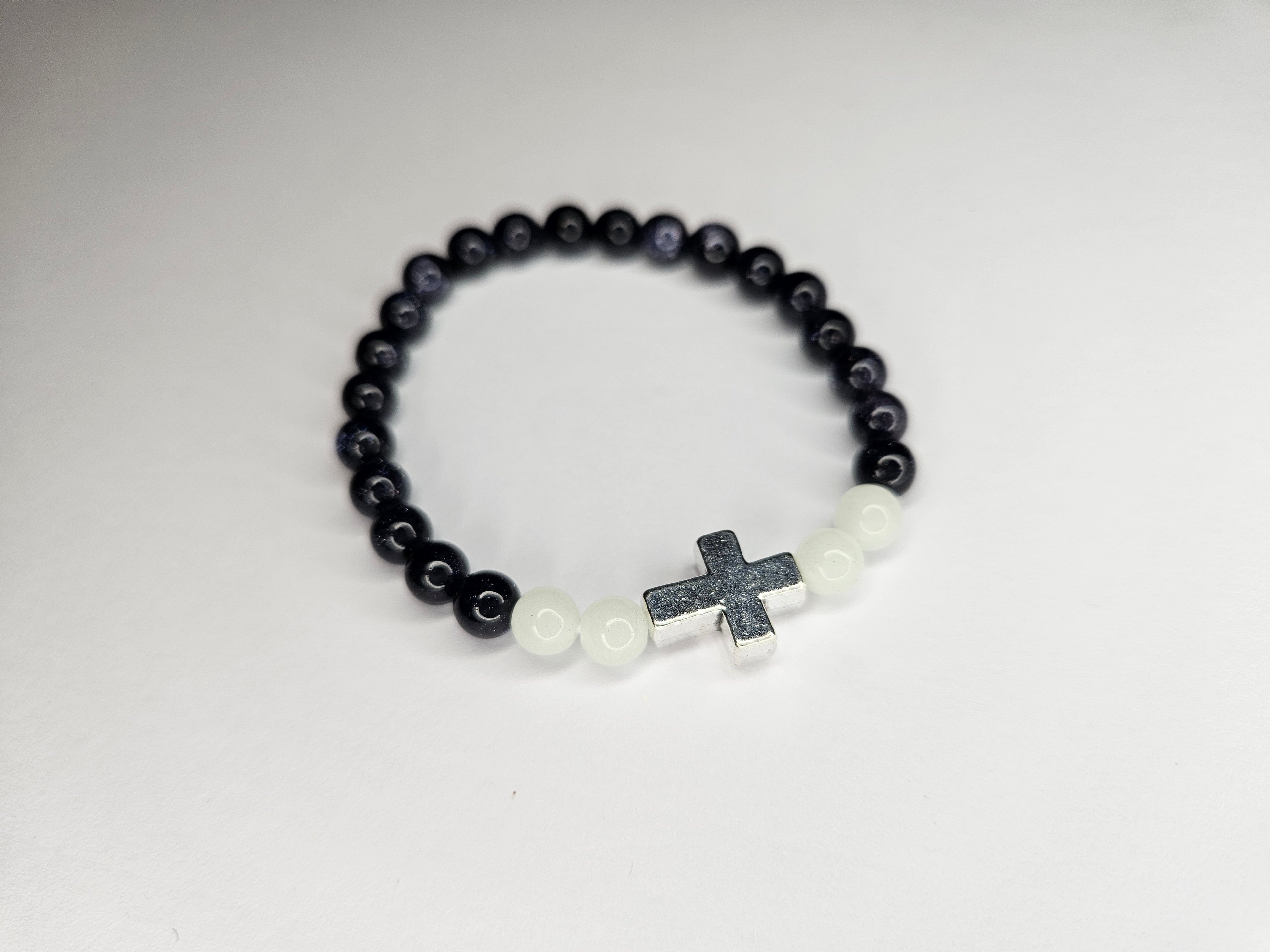 Blue Goldstone Gemstone Cross Bracelet