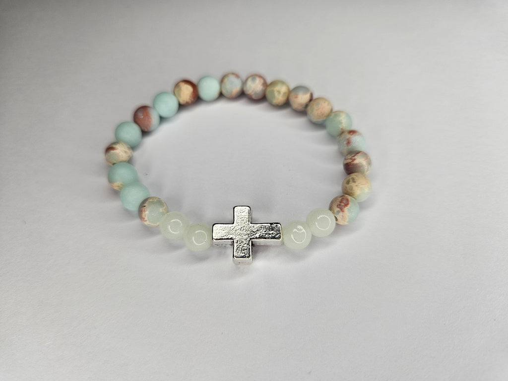 Impression Jasper Gemstone Cross Bracelet