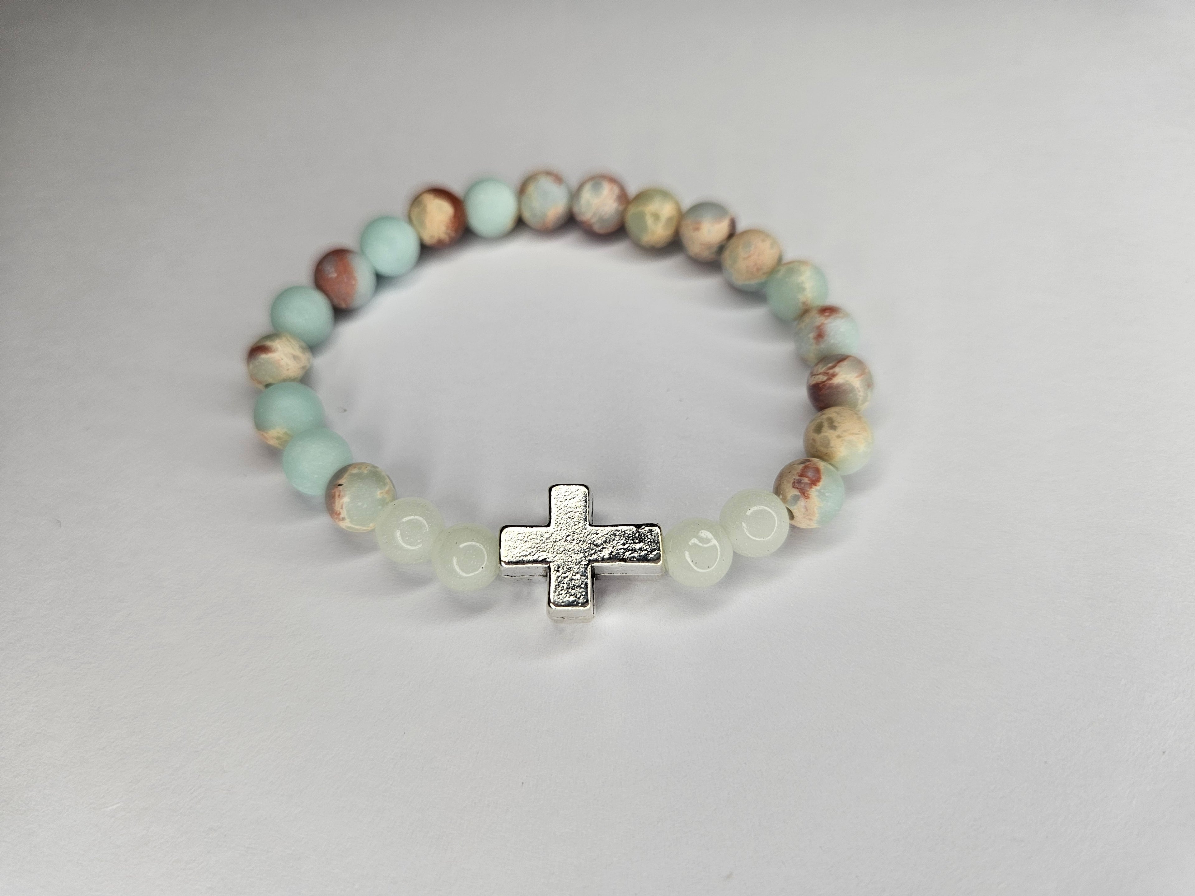 Impression Jasper Gemstone Cross Bracelet