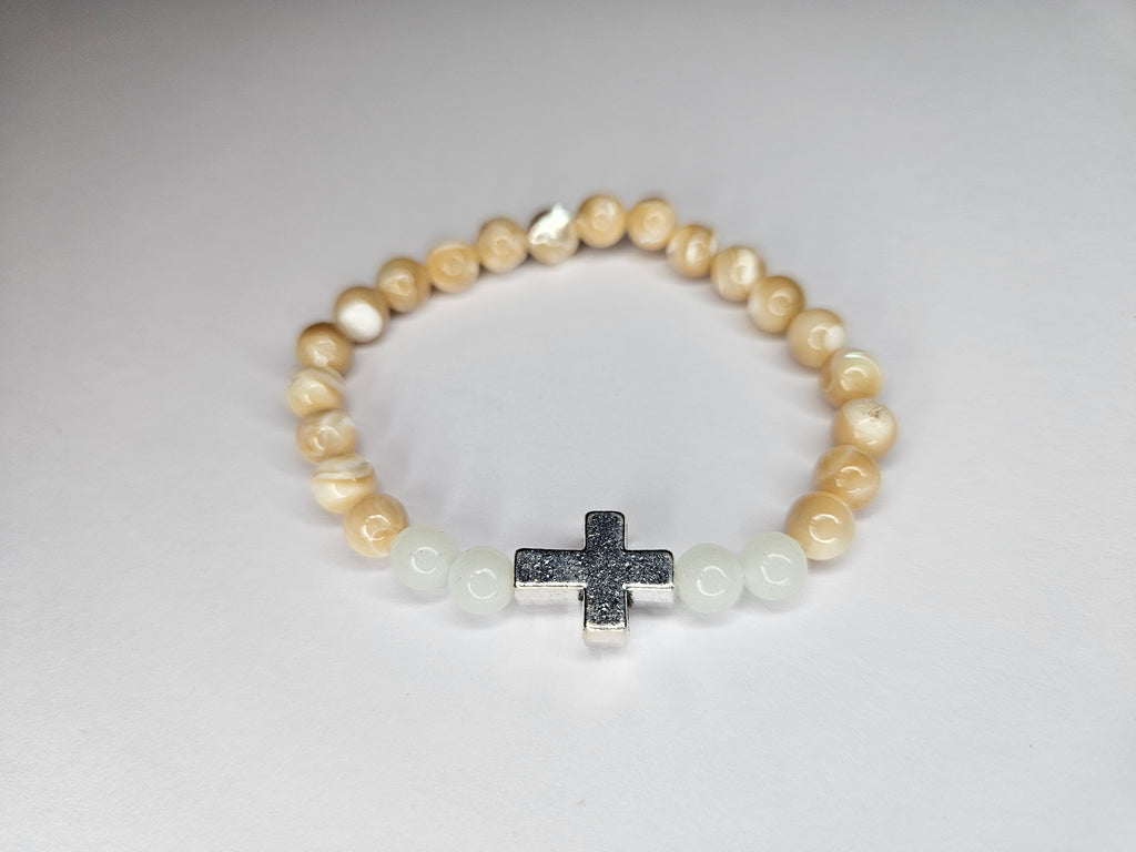 Mother of Pearl Gemstone Cross Bracelet