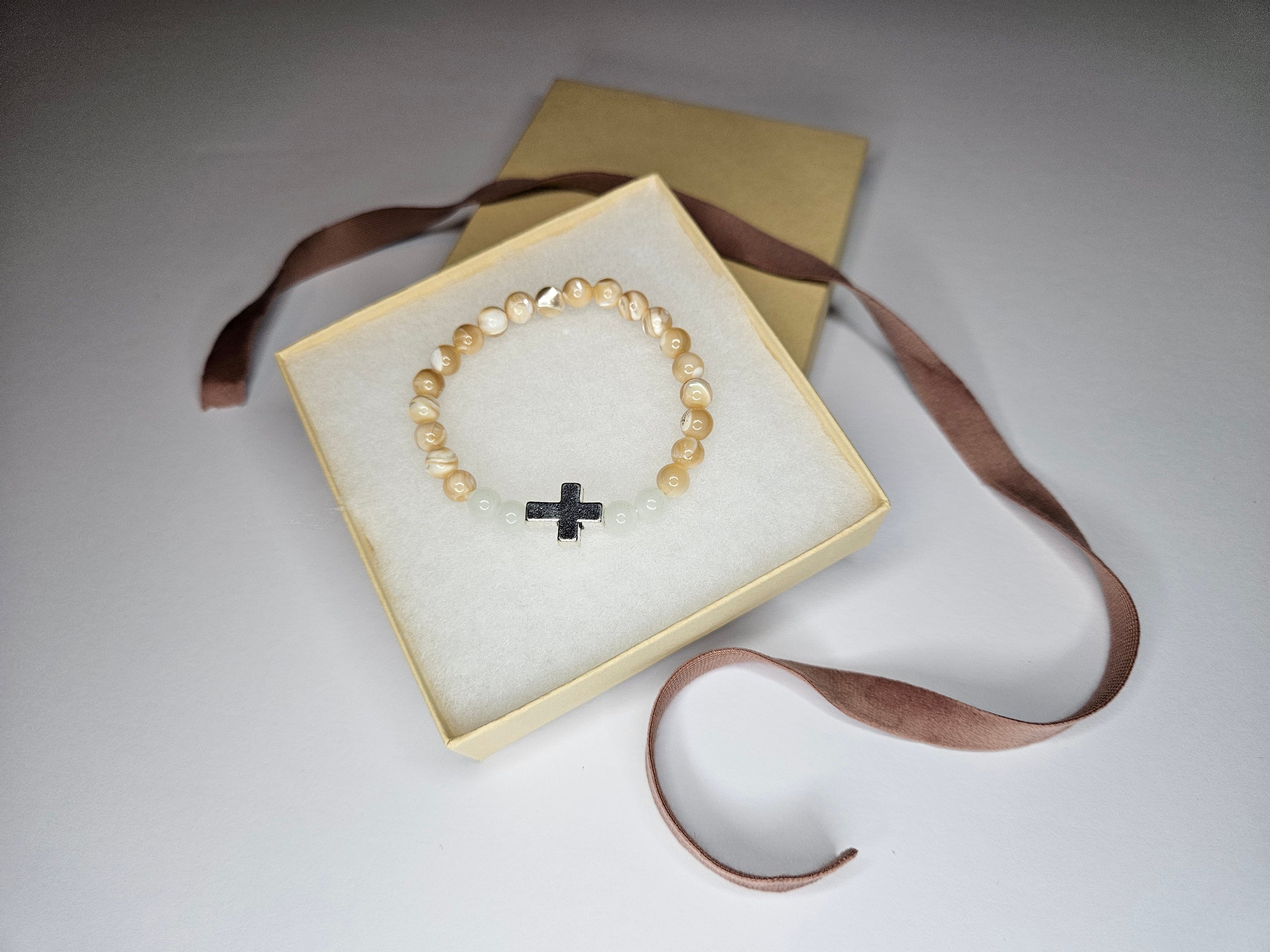 Mother of Pearl Gemstone Cross Bracelet