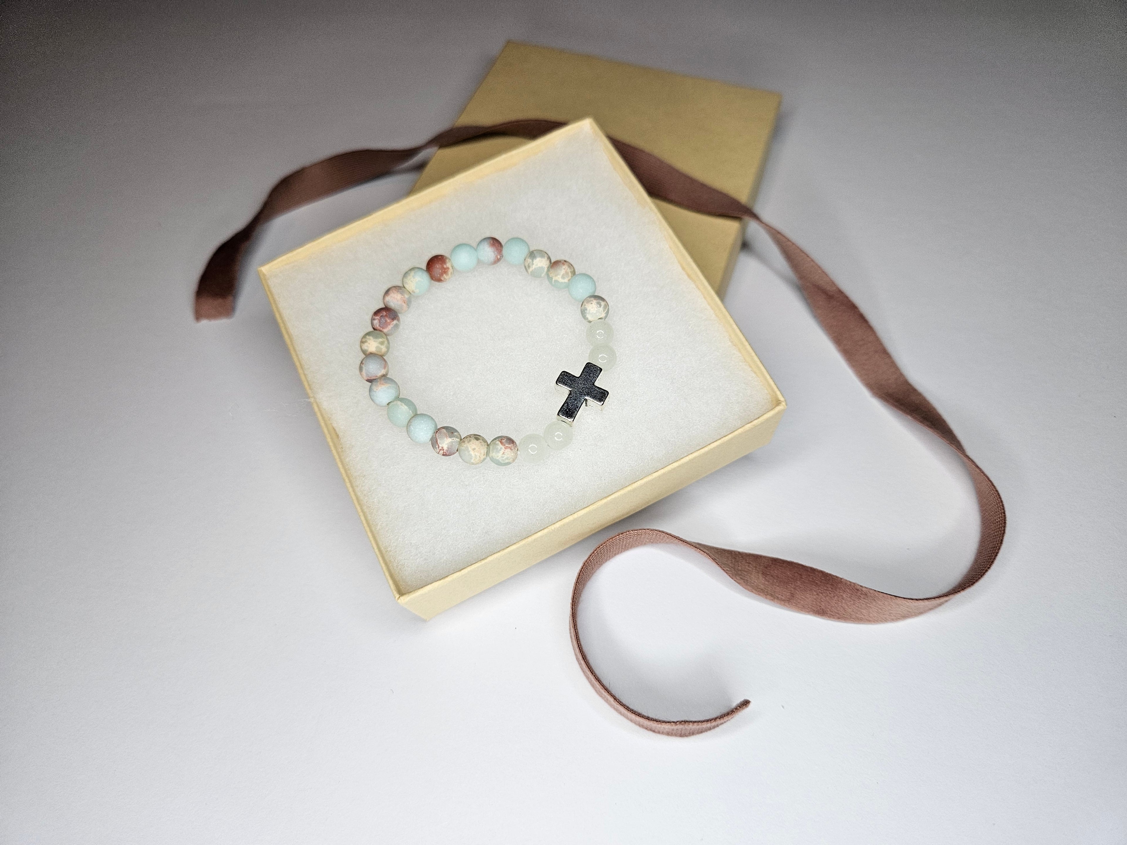 Impression Jasper Gemstone Cross Bracelet