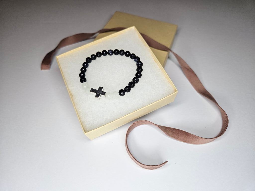 Blue Goldstone Gemstone Cross Bracelet