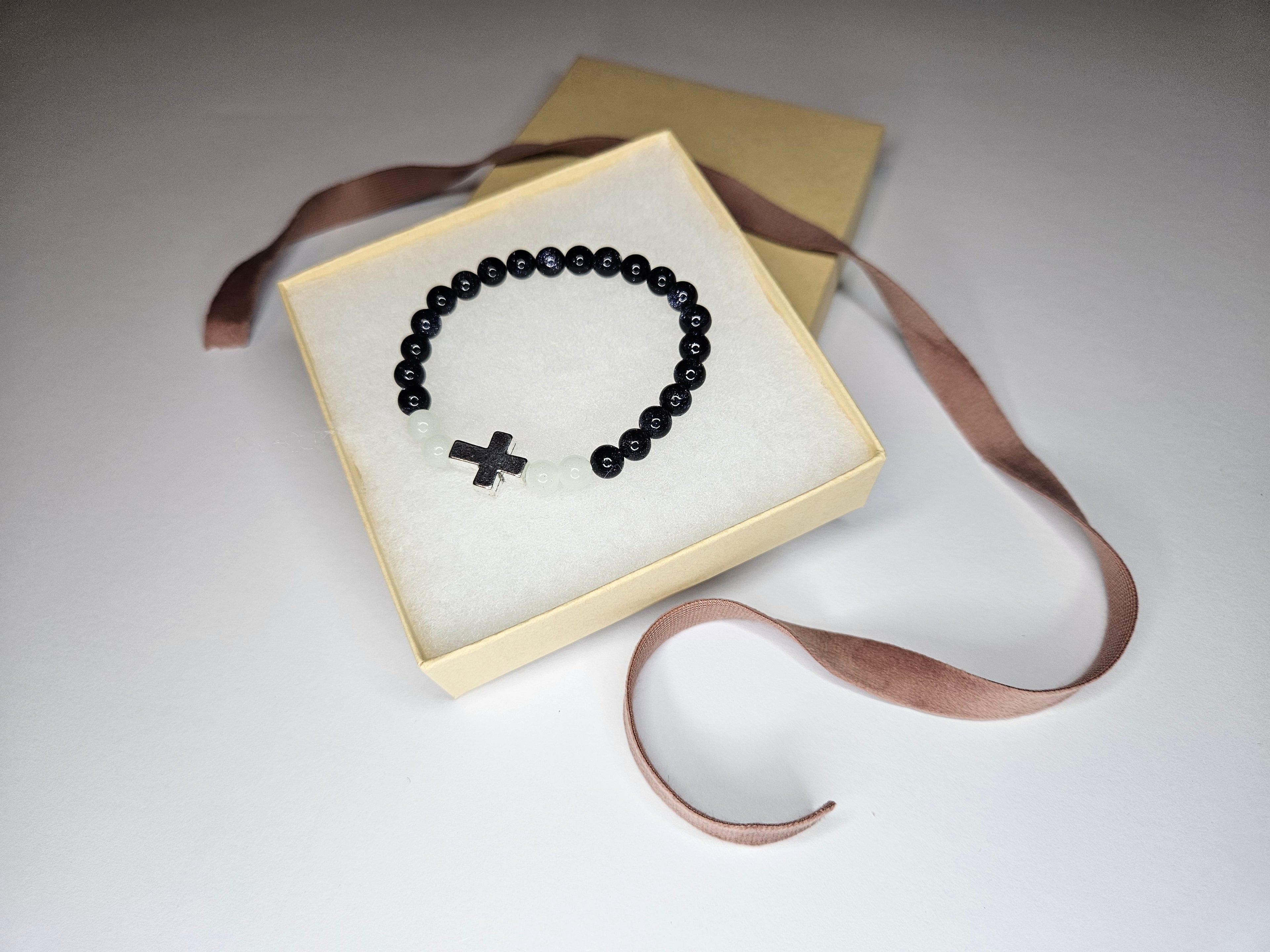 Blue Goldstone Gemstone Cross Bracelet